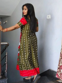 101065 Sambalpuri Handloom Round Kurti ,Anarkali  - 38 Chest