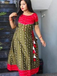 101065 Sambalpuri Handloom Round Kurti ,Anarkali  - 38 Chest