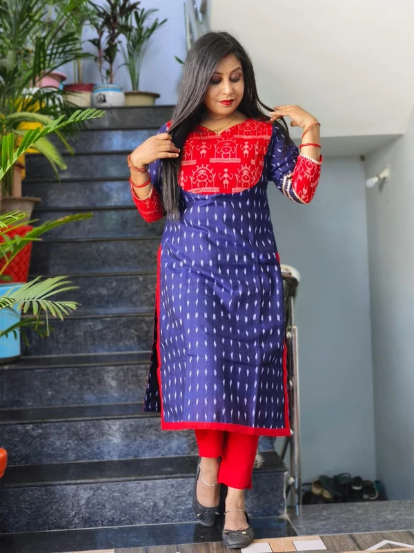 101066 Sambalpuri Handloom Kurti Blue Colour  - 32 Chest