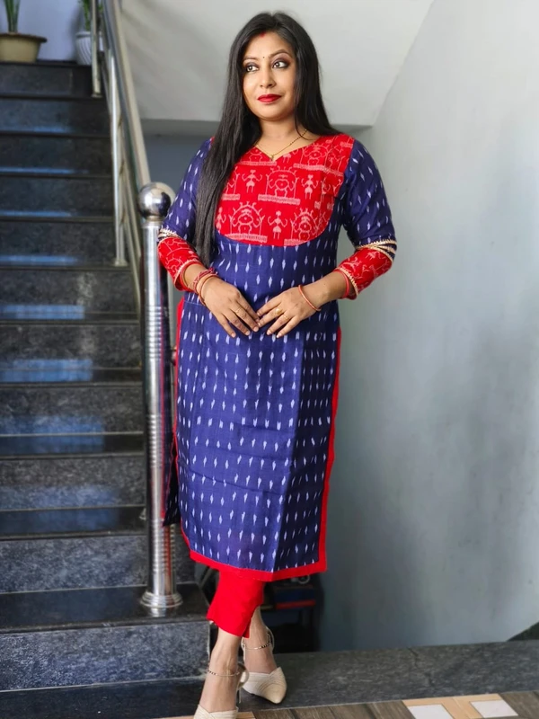 101066 Sambalpuri Handloom Round Kurti ,Anarkali  - 36 Chest