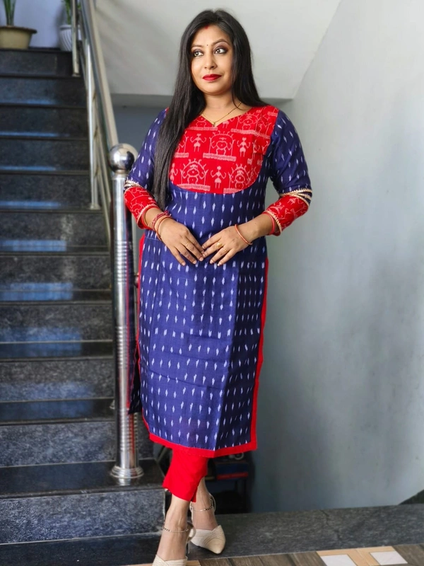 101066 Sambalpuri Handloom Kurti Blue Colour  - 44 Chest