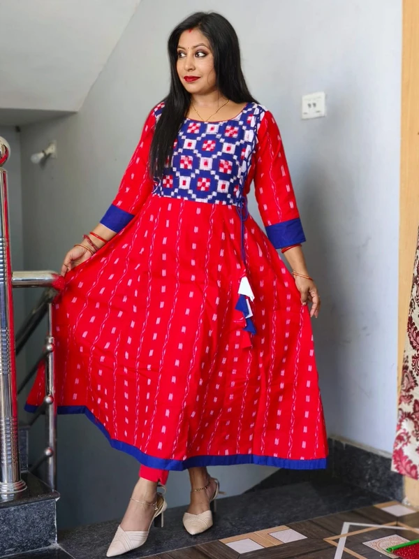 101067 Sambalpuri Handloom Round Kurti ,Anarkali  - 32 Chest