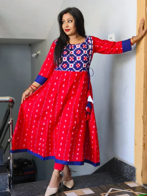 101067 Sambalpuri Handloom Round Kurti ,Anarkali  - 32 Chest