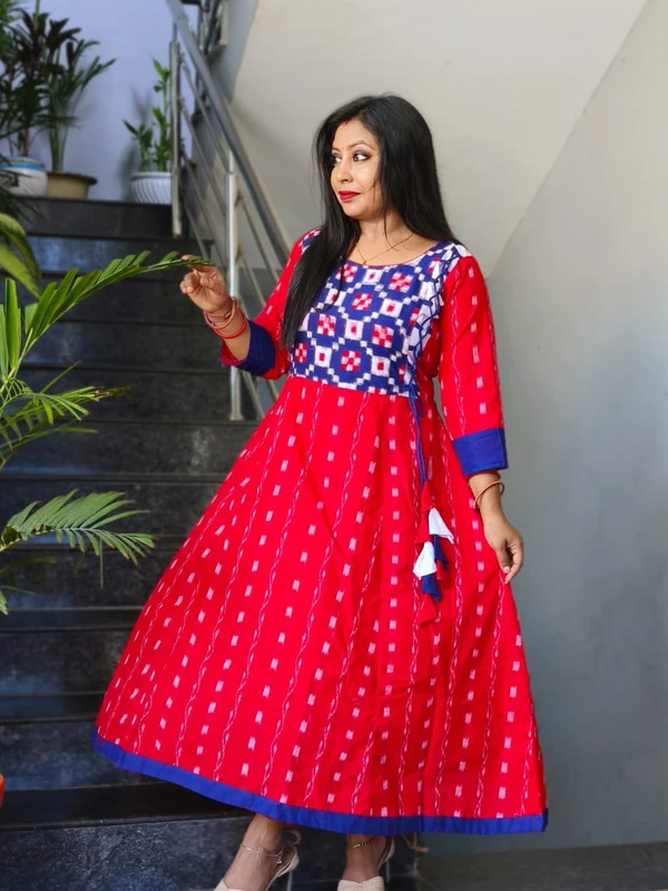 101067 Sambalpuri Handloom Round Kurti ,Anarkali  - 34 Chest