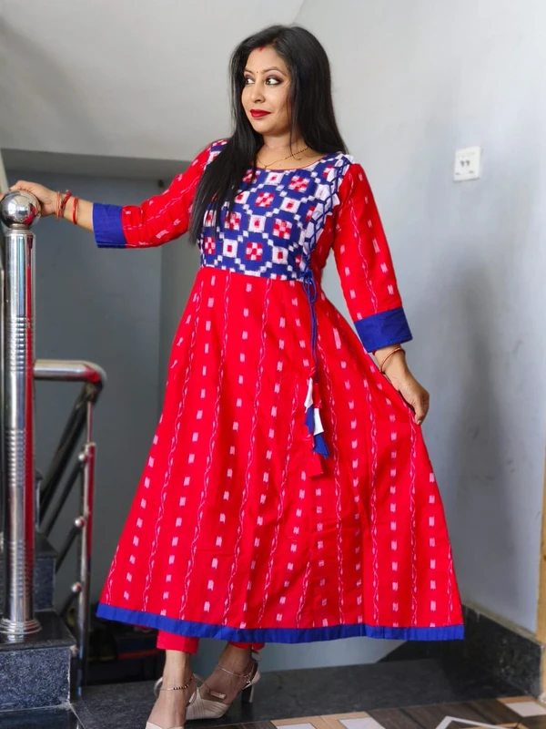 101067 Sambalpuri Handloom Round Kurti ,Anarkali  - 34 Chest