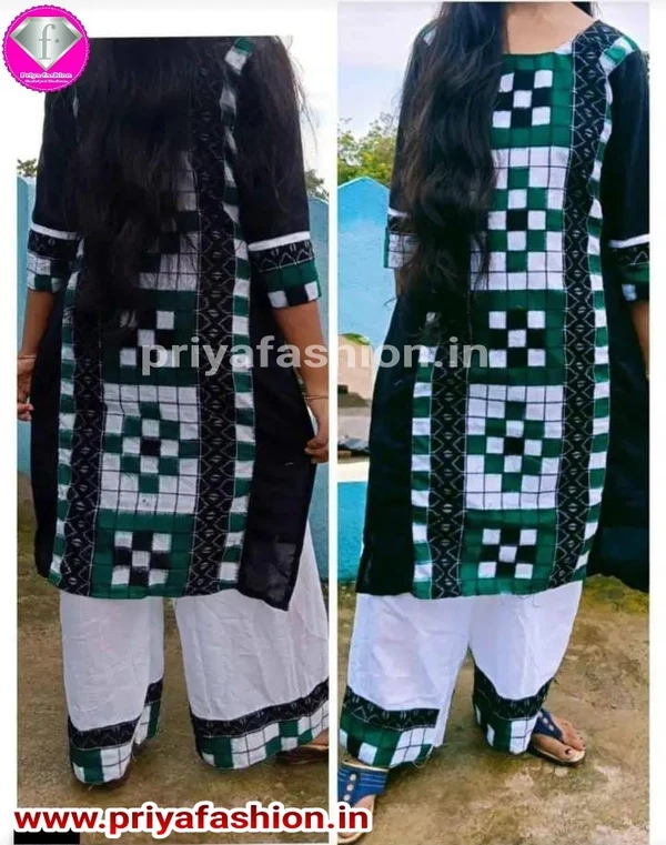 101074 Sambalpuri Handloom Cotton Kurti With Plazo Set  - 34 Chest