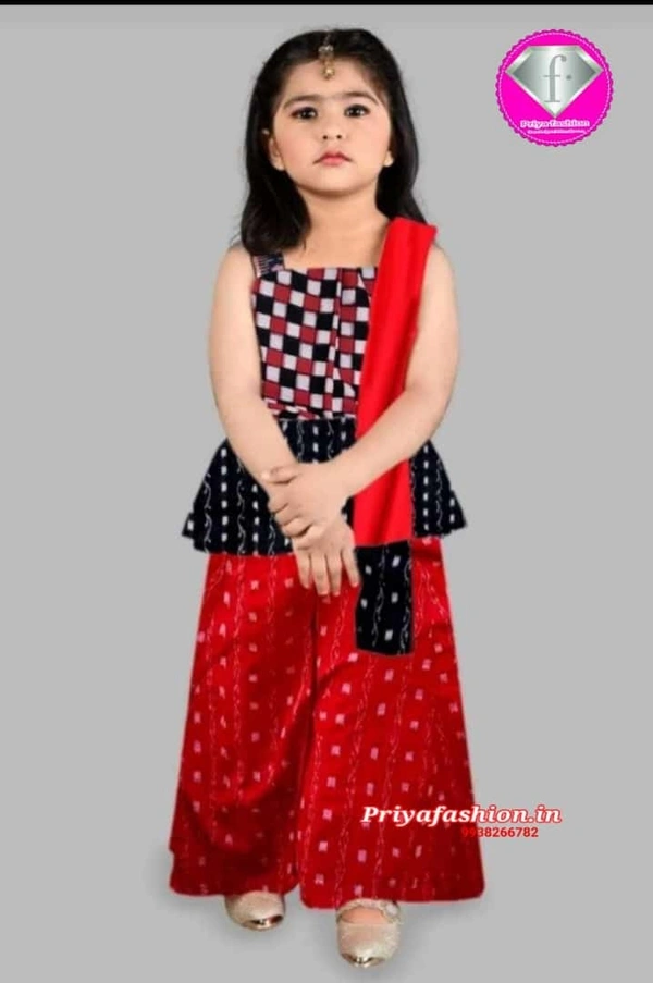 101212 Sambalpuri Handloom Girls Kids Plazo Set  - 3 Years