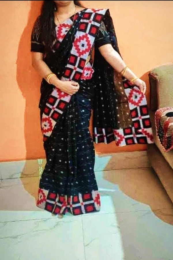 101443 Sambalpuri Handloom Patchwork Saree With Blause  - Black