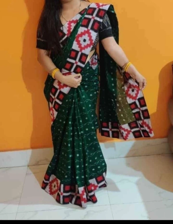 101443 Sambalpuri Handloom Patchwork Saree With Blause  - Parsley