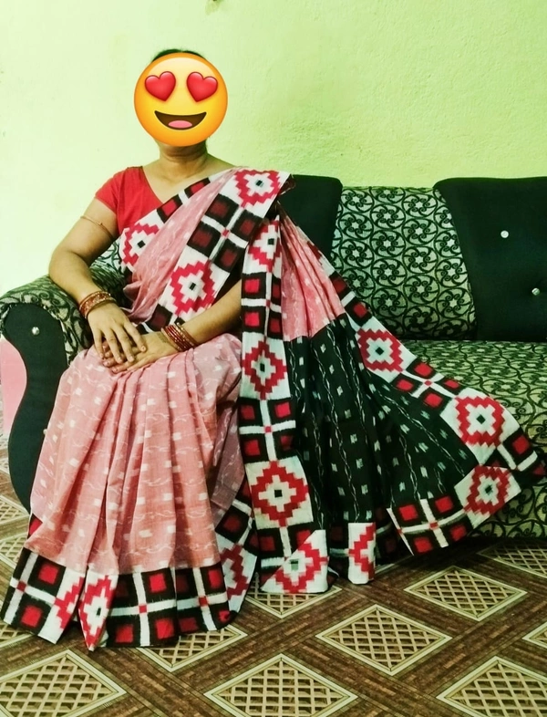101443 Sambalpuri Handloom Patchwork Saree With Blause  - Pink Salmon