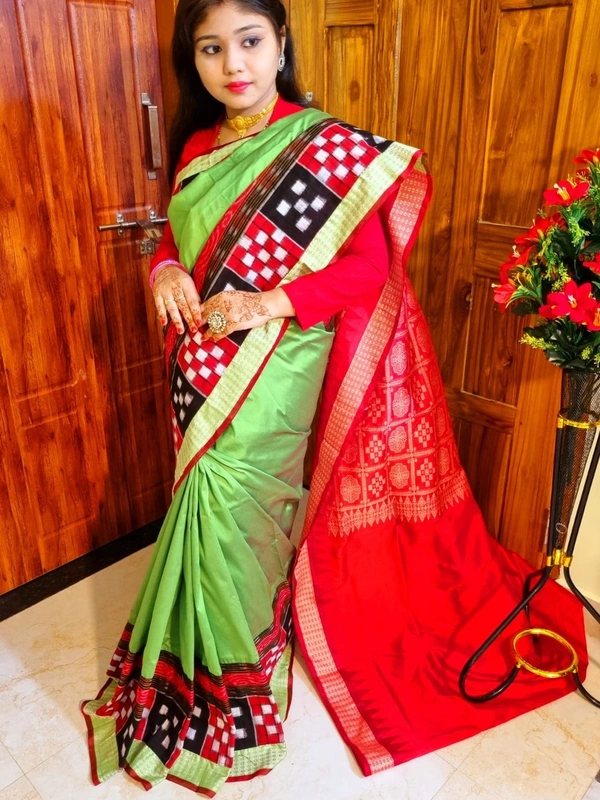 101559 Silk Saree With Sambalpuri Patchwork Border With Blause 