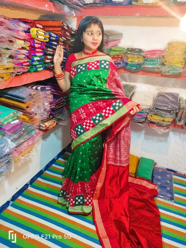 101568 Silk Saree With Sambalpuri Patchwork Border With Blause 
