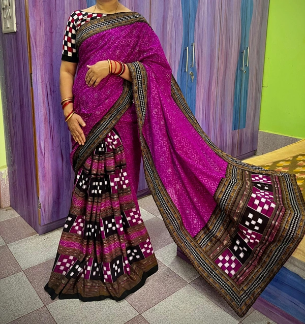 101610  Sambalpuri Handloom Cotton Patchwork Saree With Blause - Sk9000
