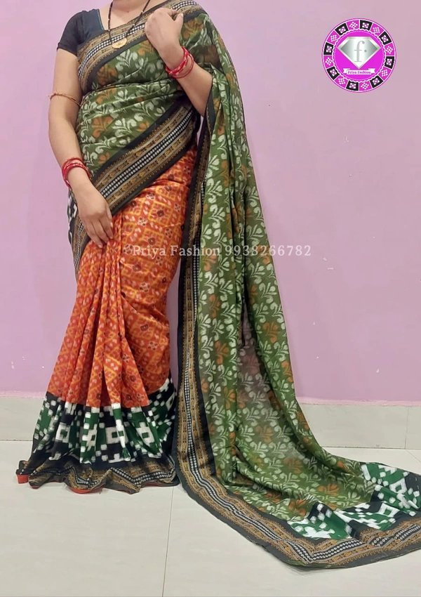 101611 Sambalpuri Handloom Cotton Patchwork Saree With Blause - Sk9000