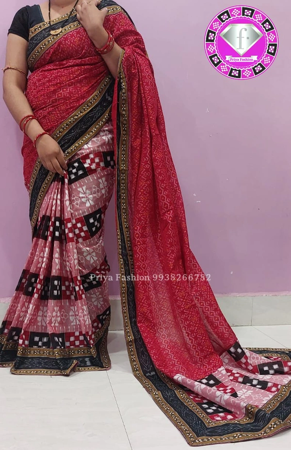 101613 Sambalpuri Handloom Cotton Patchwork Saree With Blause - Sk9000