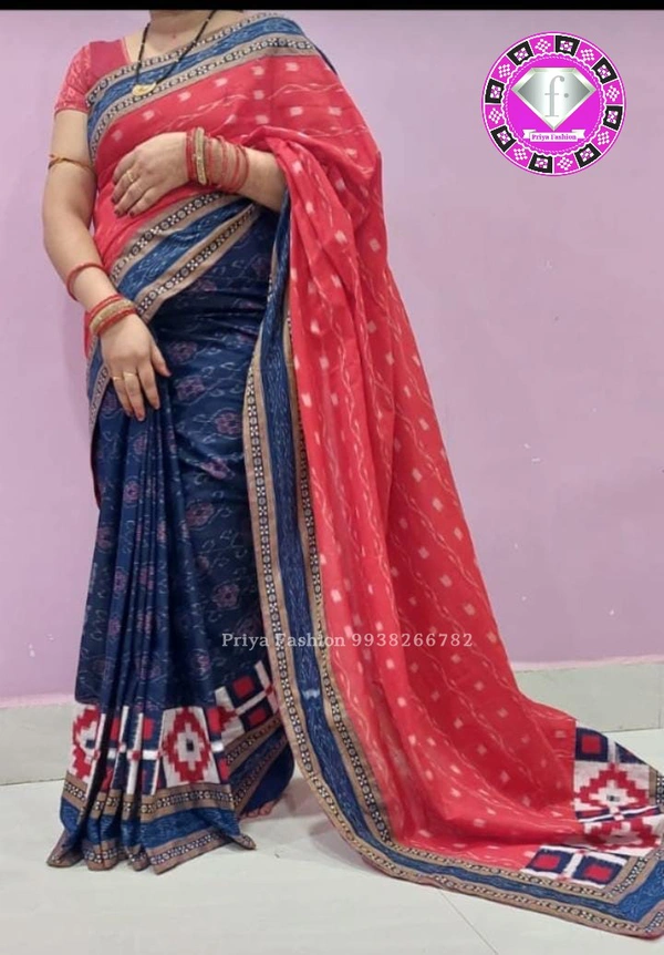 101616 Sambalpuri Handloom Cotton Patchwork Saree With Blause - 