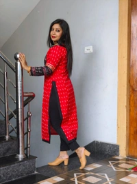 101639 Sambalpuri Cotton Kurti Both Side Same Fabric  - Red, 44