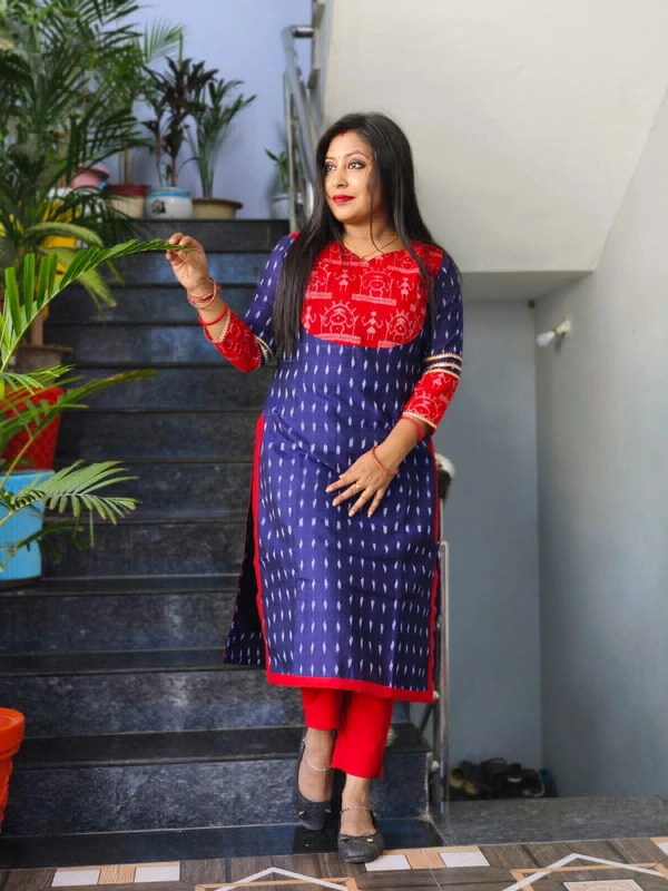 101641 Sambalpuri Cotton Kurti Both Side Same Fabric  - Royal Blue, 36