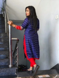 101641 Sambalpuri Cotton Kurti Both Side Same Fabric  - Royal Blue, 36