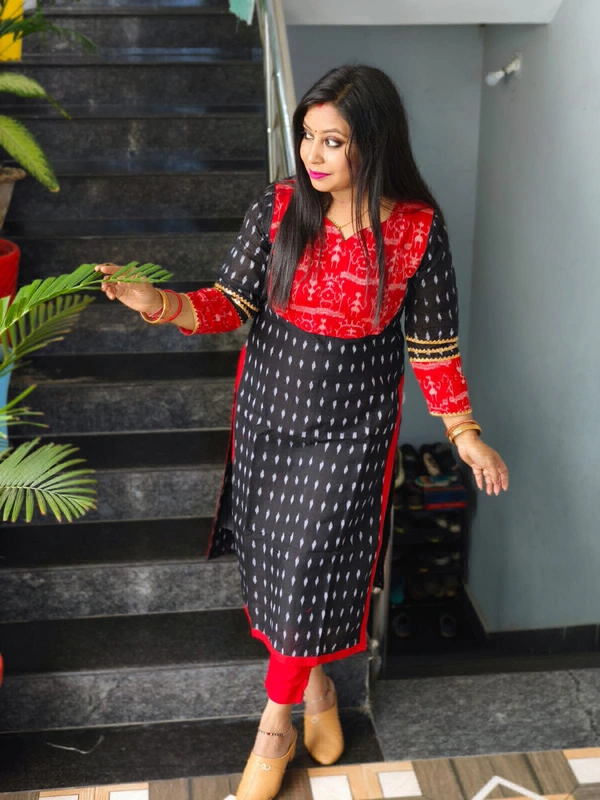 101642 Sambalpuri Cotton Kurti Both Side Same Fabric  - Black, 38