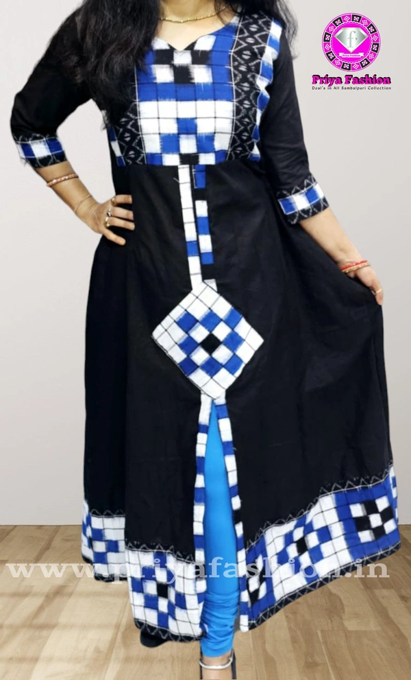101675 Sambalpuri Handloom Cotton Round Top / Long Kurti - 40
