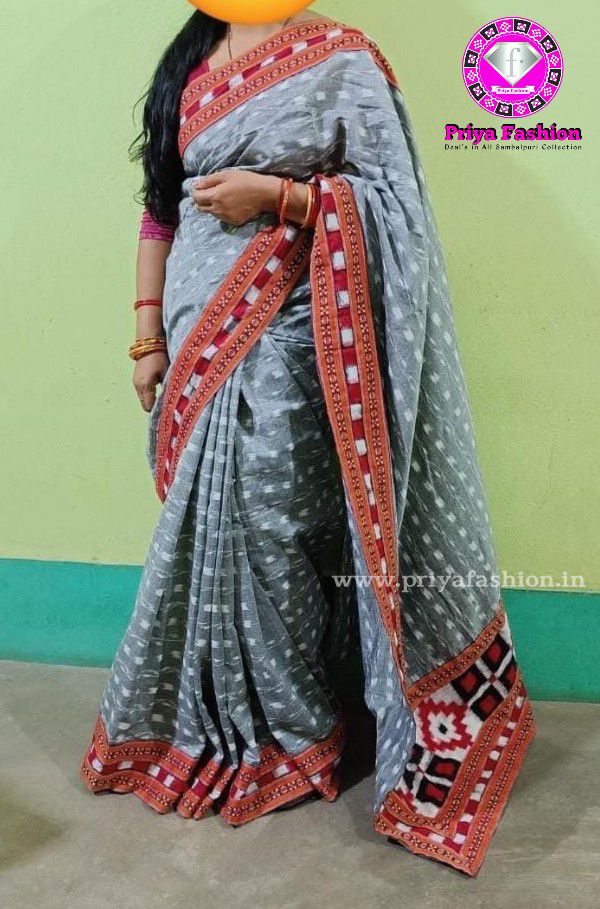 Sambalpuri handloom pure cotton saree is black and sky color.