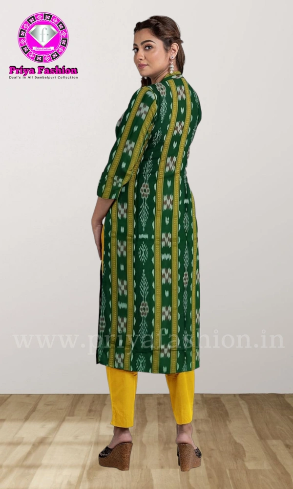 101681 Sambalpuri Handloom Cotton Stitching Kurti , Pant & Dupatta Set   - 38, Only Kurti