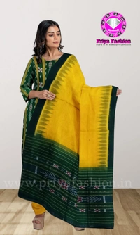 101681 Sambalpuri Handloom Cotton Stitching Kurti , Pant & Dupatta Set   - 42, Only Kurti
