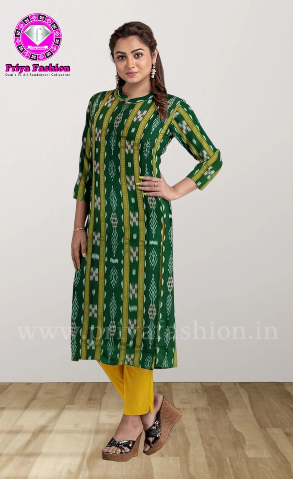101681 Sambalpuri Handloom Cotton Stitching Kurti , Pant & Dupatta Set   - 42, Only Kurti