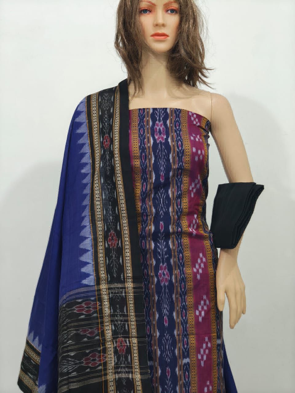Lakshmi Silks Turquoise Blue Mangalagiri cotton Embroidered Un-Stitched Handloom  Dress Material