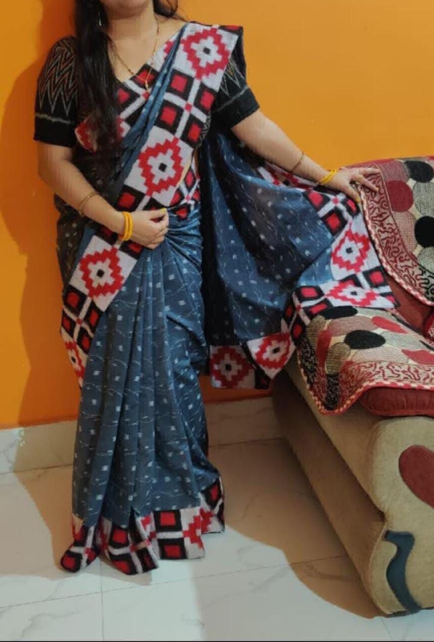 Peacock Blue Cotton Patchwork Blouse – Sayali Rajadhyaksha Sarees