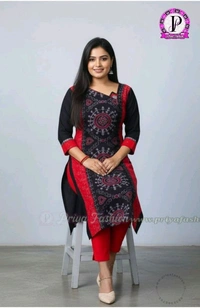 101063 Sambalpuri Handloom Cotton Stiching Kurti  - 38 Chest, Black