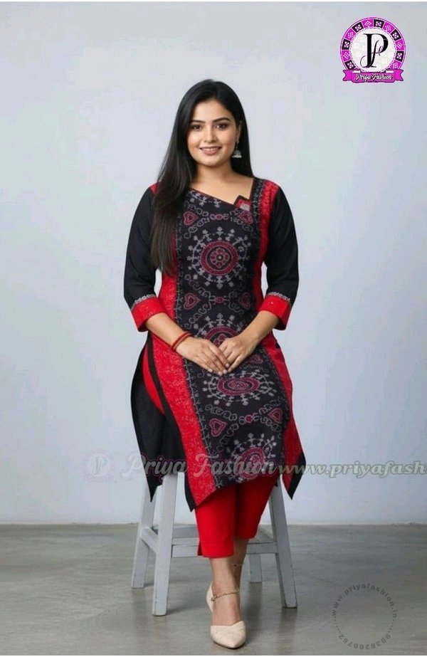 101063 Sambalpuri Handloom Cotton Stiching Kurti - 40 Chest, Black