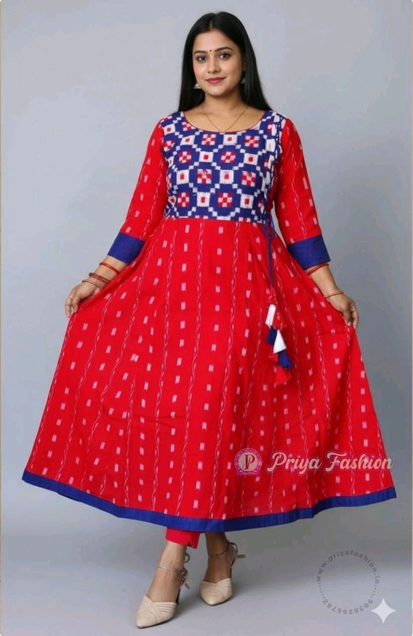 101067 Sambalpuri Handloom Round Kurti ,Anarkali  - 34 Chest