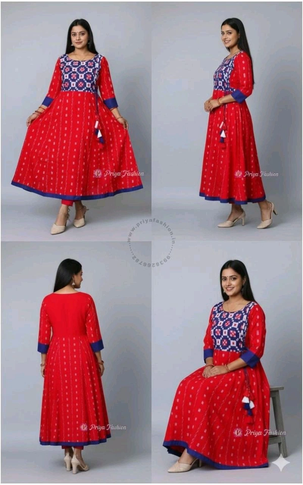 101067 Sambalpuri Handloom Round Kurti ,Anarkali  - 38 Chest