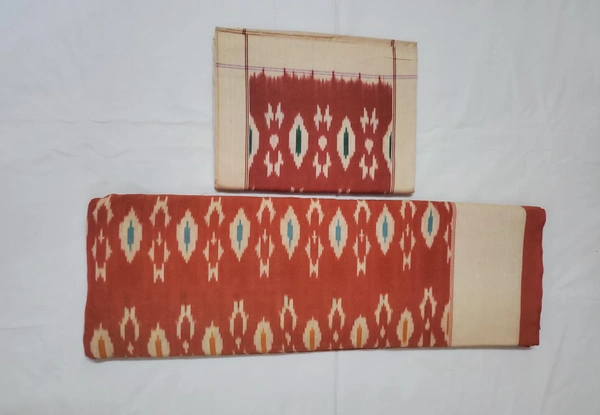 102116 Sambalpuri Ikkat Handloom Cotton Double Bedsheet with pillow Cover  - Mix Colour, 90/108