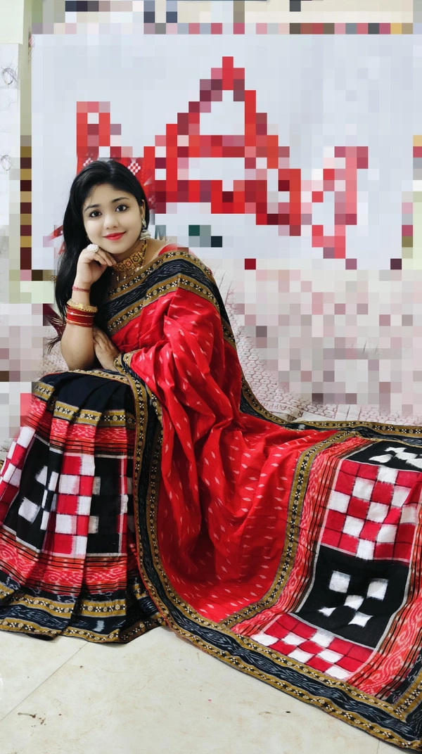 102123 Sambalpuri Handloom Cotton Patchwork Saree With Blouse 