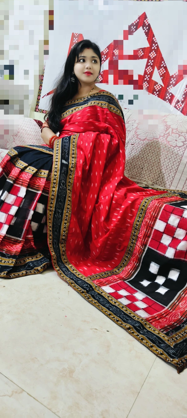 102123 Sambalpuri Handloom Cotton Patchwork Saree With Blouse 