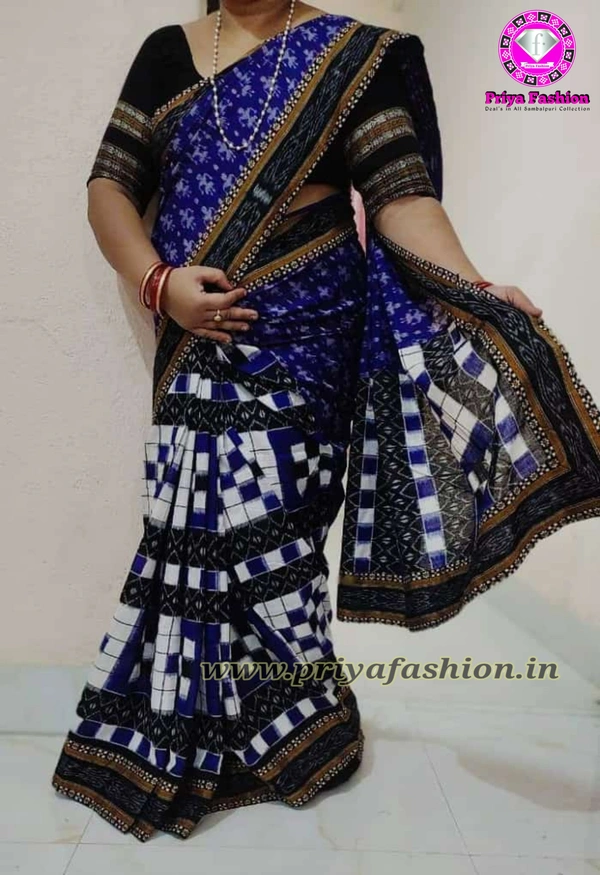102178 Sambalpuri Handloom Cotton Patchwork Saree With Blouse 