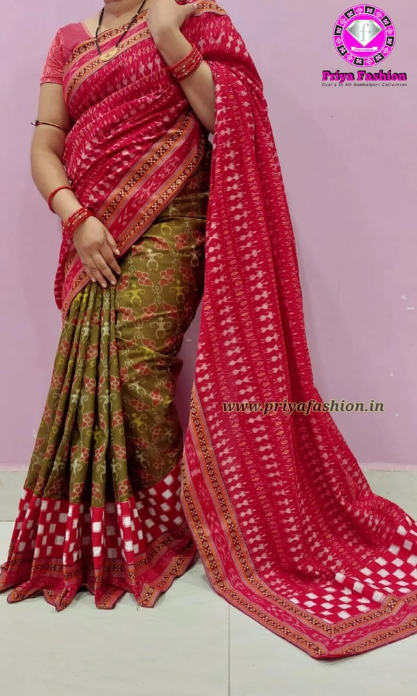 102181 Sambalpuri Handloom Cotton Patchwork Saree With Blouse 