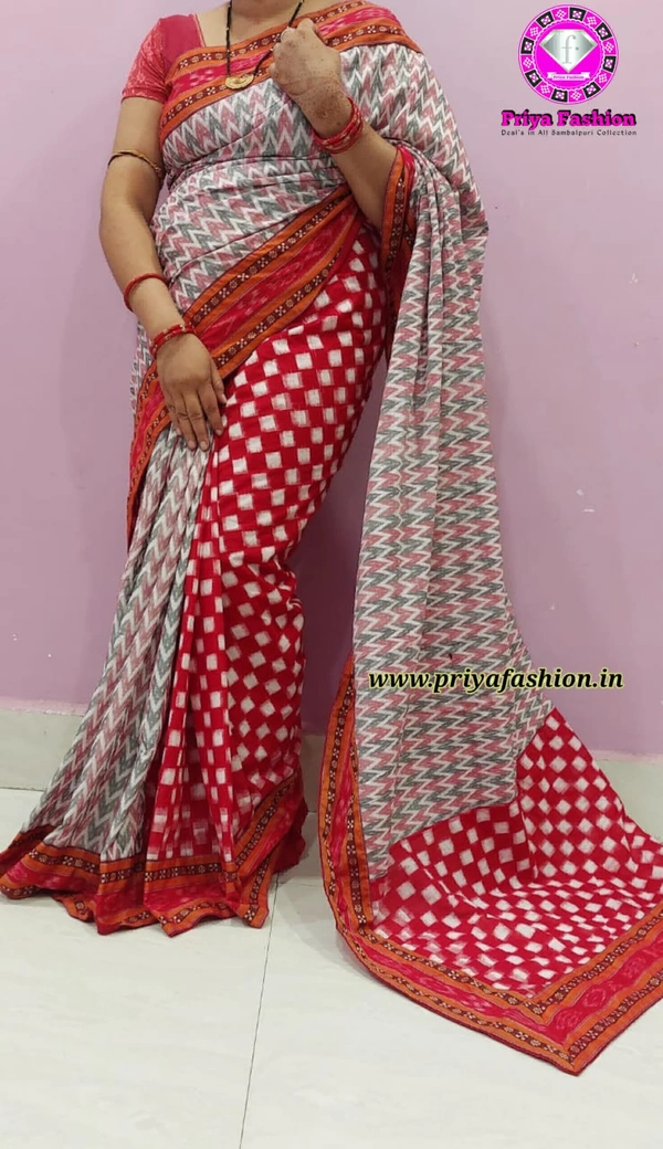 102182 Sambalpuri Handloom Cotton Patchwork Saree With Blouse 