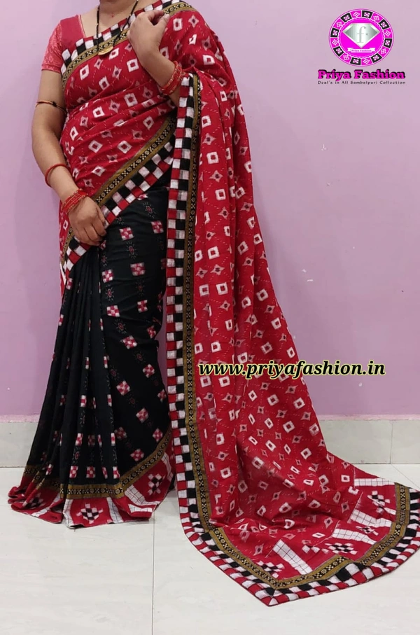 102183 Sambalpuri Handloom Cotton Patchwork Saree With Blouse 
