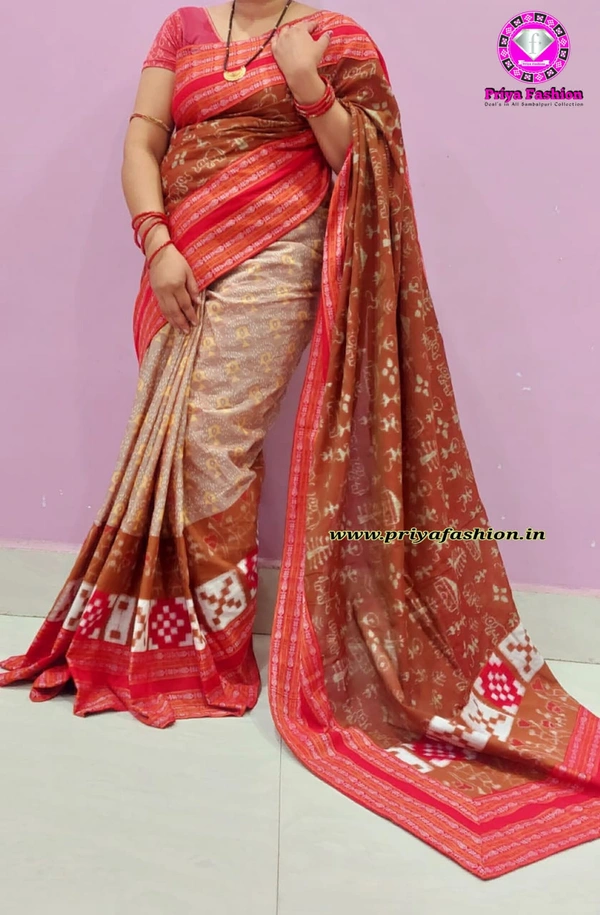 102186 Sambalpuri Handloom Cotton Patchwork Saree With Blouse 