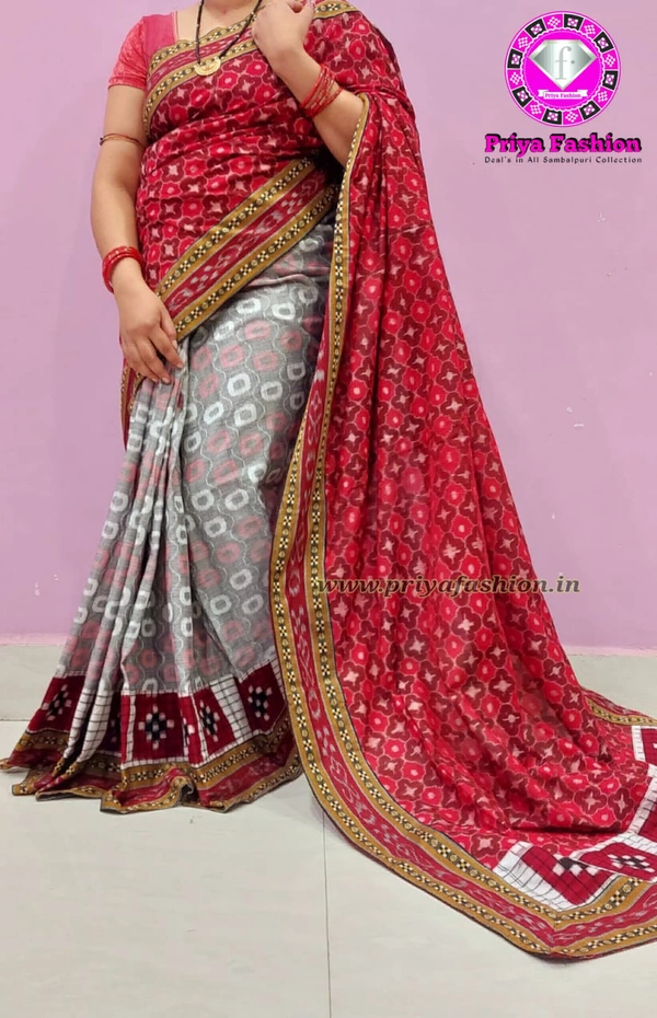 102190 Sambalpuri Handloom Cotton Patchwork Saree With Blouse 
