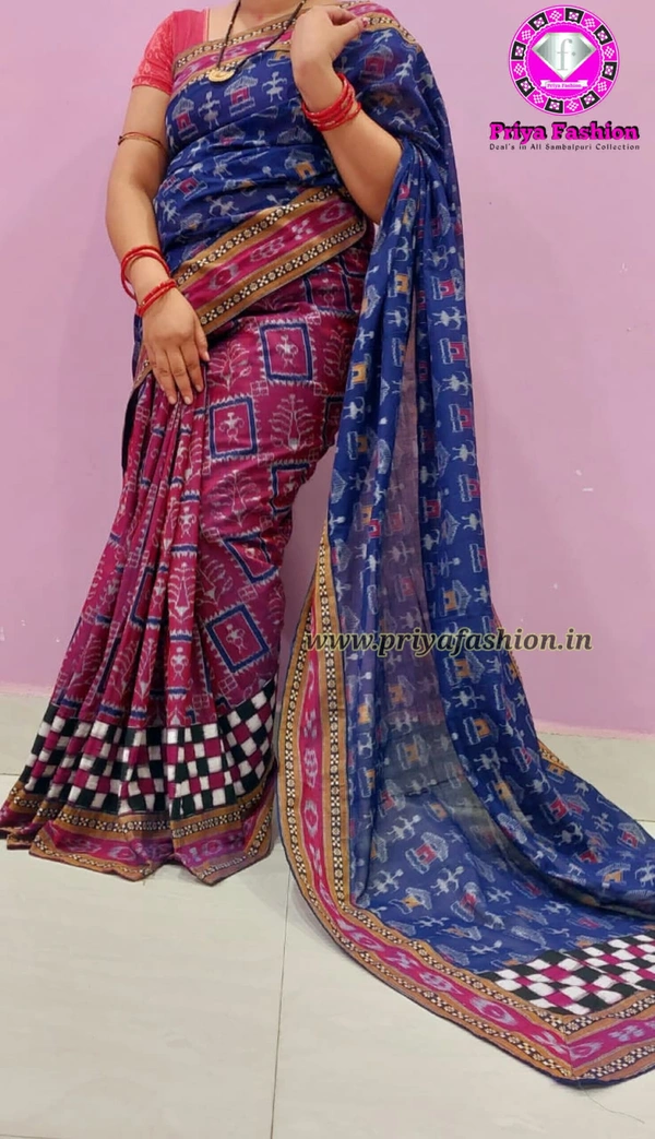 102191 Sambalpuri Handloom Cotton Patchwork Saree With Blouse 