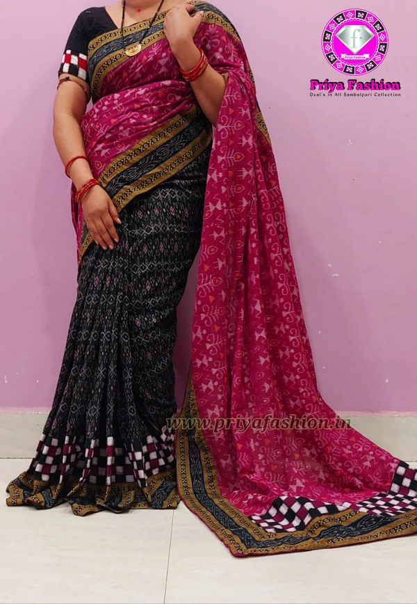 102220 Sambalpuri Handloom Cotton Patchwork Saree With Blouse 