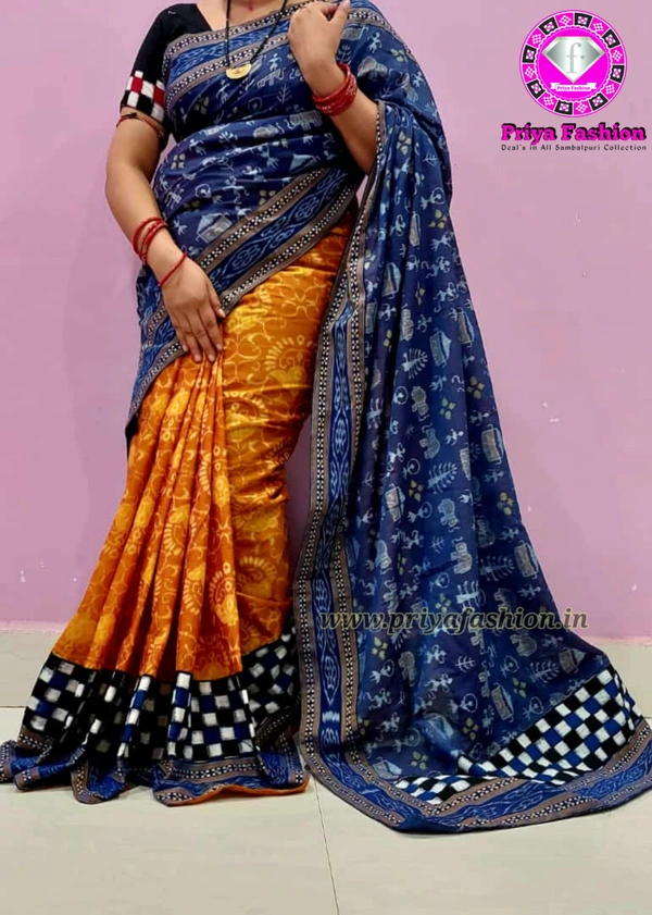 102221 Sambalpuri Handloom Cotton Patchwork Saree With Blouse 