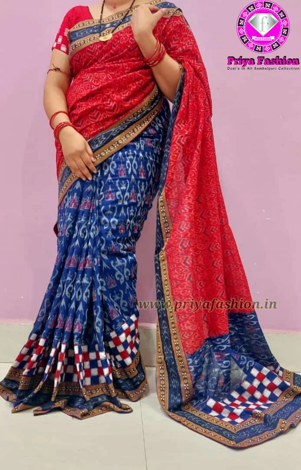 102222 Sambalpuri Handloom Cotton Patchwork Saree With Blouse 