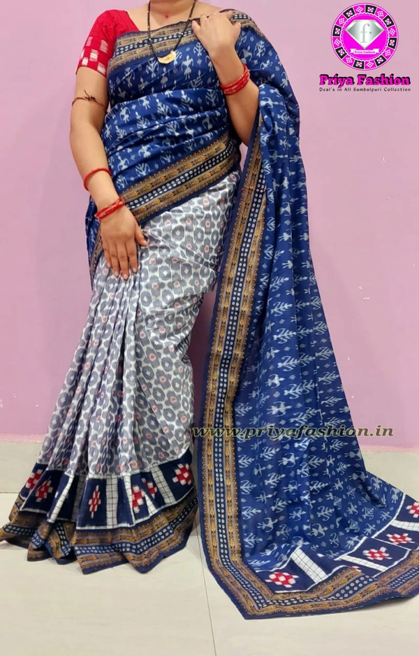 102224 Sambalpuri Handloom Cotton Patchwork Saree With Blouse 