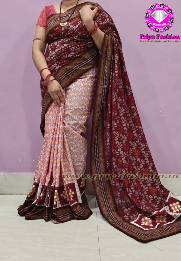 102228 Sambalpuri Handloom Cotton Patchwork Saree With Blouse 